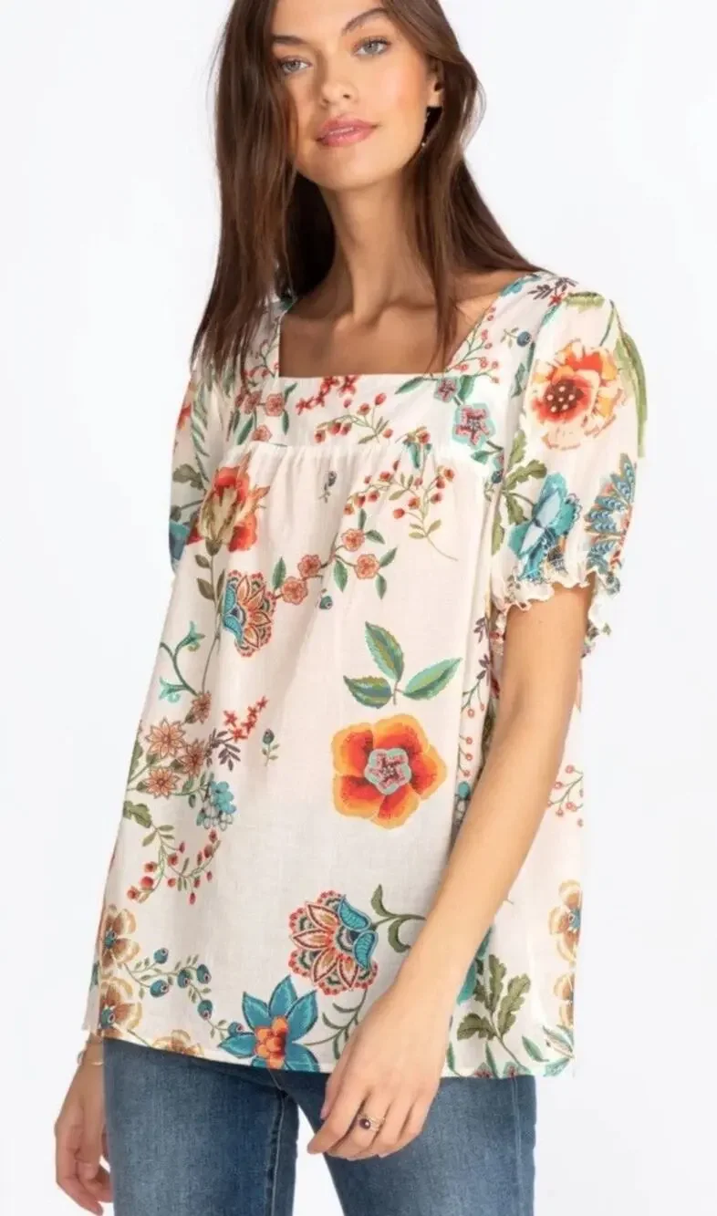 Johnny Was Erku Ardell Puff Sleeves Lightweight BOHO Floral Print Top - XL